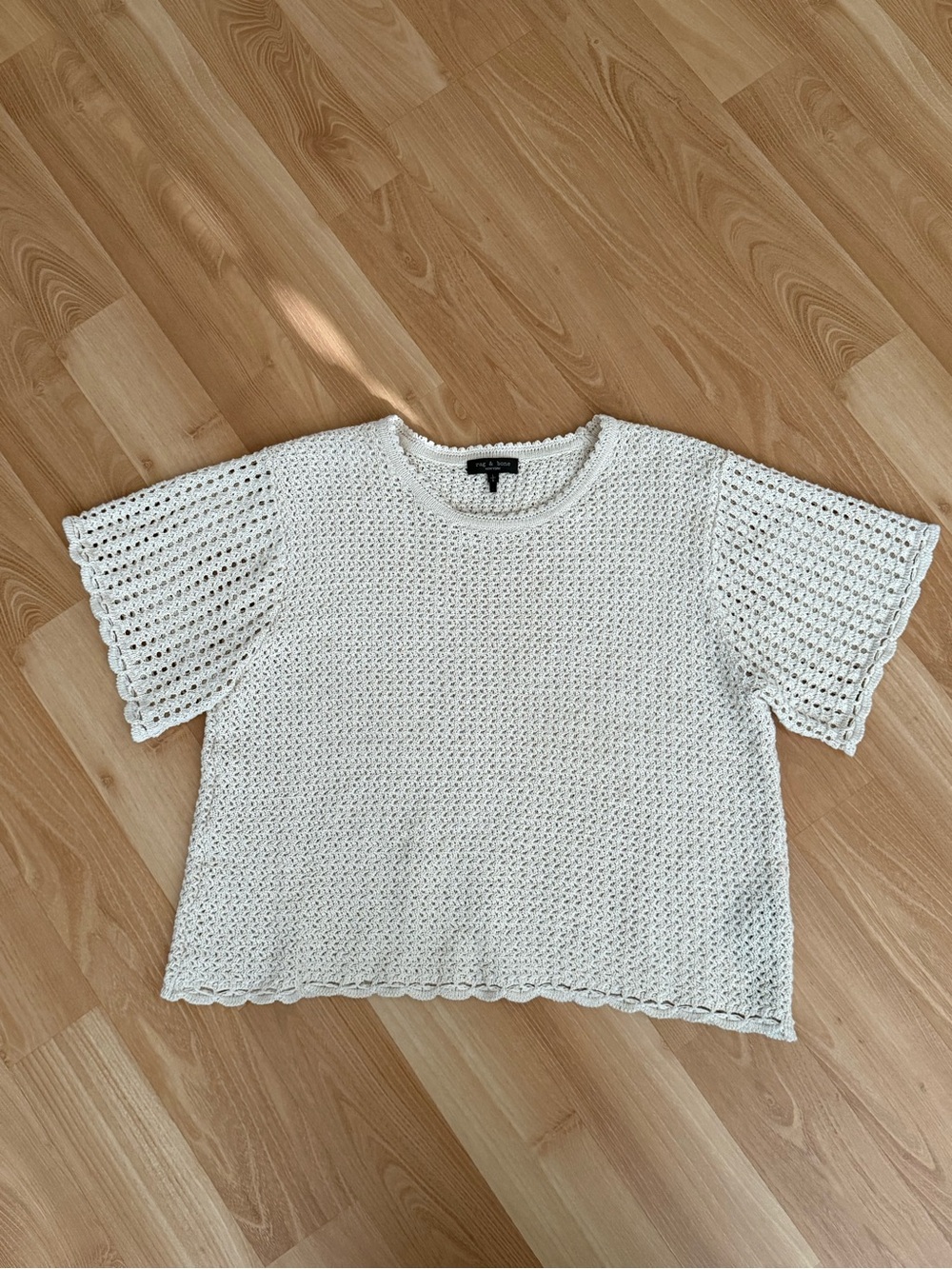 rag & bone White Open-Knit Short Sleeve Top